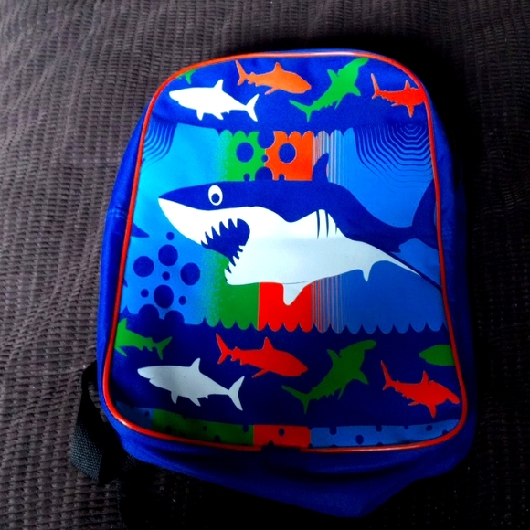Kids shark themed Back Pack orange and blue - Picture 1 of 3